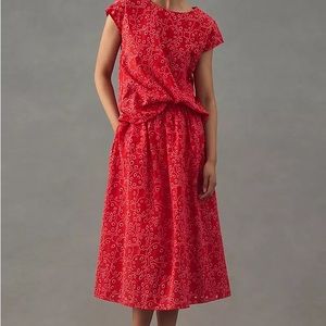 NWT$335 Anthropologie Marimekko Nilan Retukka red eyelet skirt, XXS, 24” waist